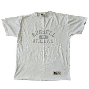 Russell Athletic White With Gray Print, Men's T-Shirt. Medium